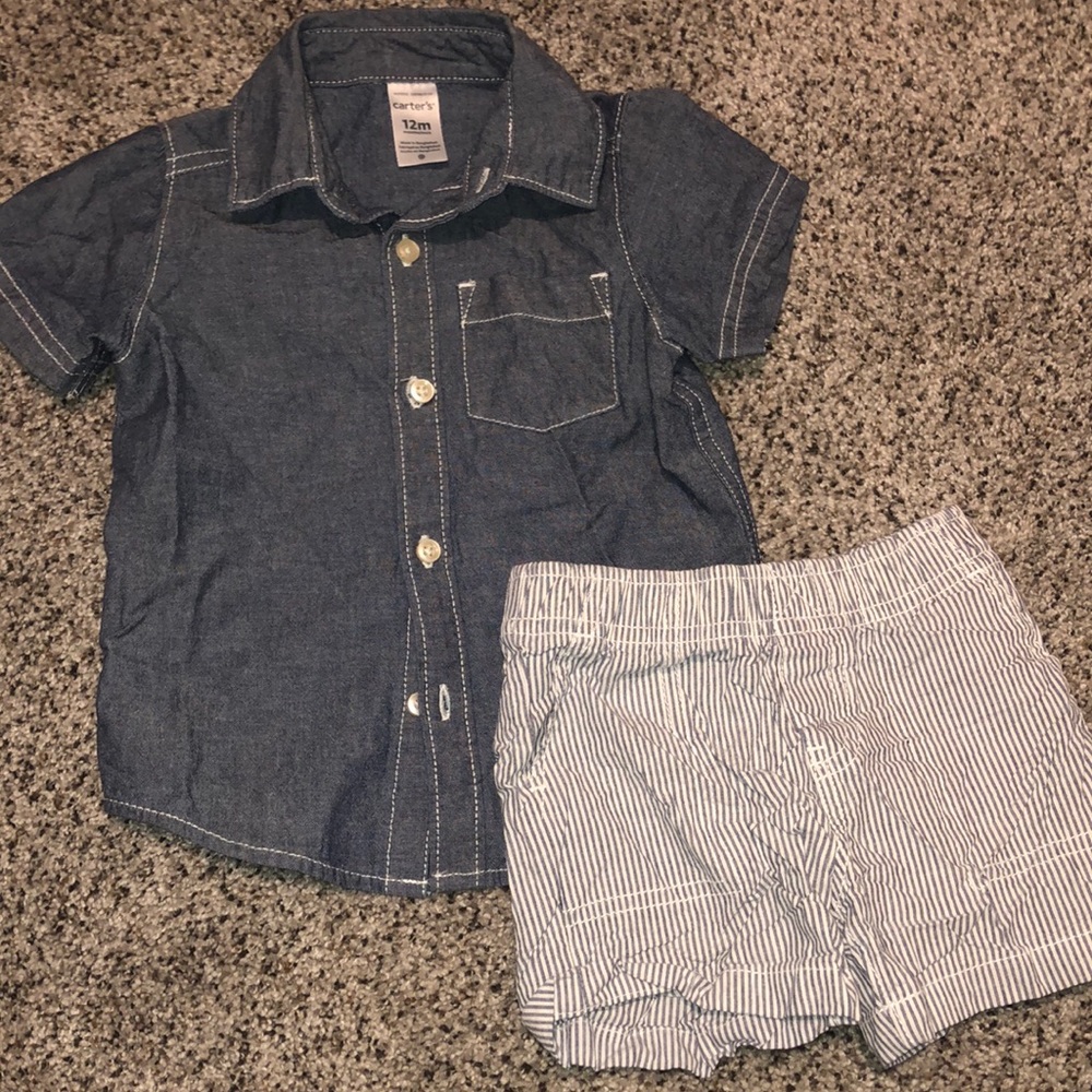Carters boy set EUC chambray button up & shorts